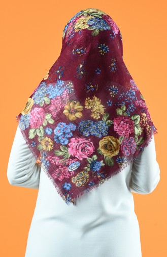 Desenli Flamlı Eşarp 901602-06 Koyu Fuşya