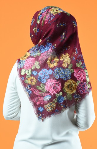 Desenli Flamlı Eşarp 901602-06 Koyu Fuşya