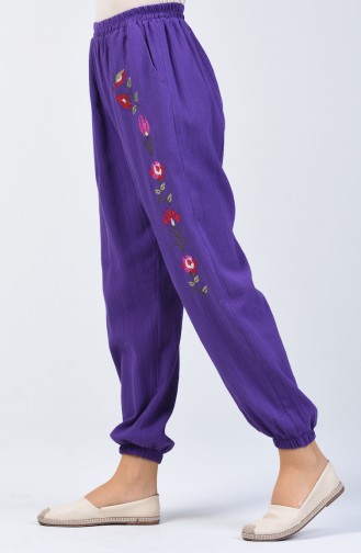 Sile Cloth Embroidered Pants 0019-03 Purple 0019-03