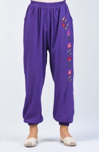 Sile Cloth Embroidered Pants 0019-03 Purple 0019-03