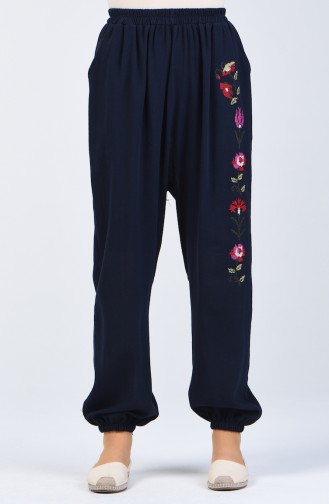 Sile Cloth Embroidered Trousers 0019-04 Navy Blue 0019-04