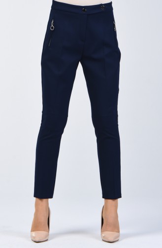 Pocket Detailed Straight Trotter Trousers 3160-02 Navy Blue 3160-02