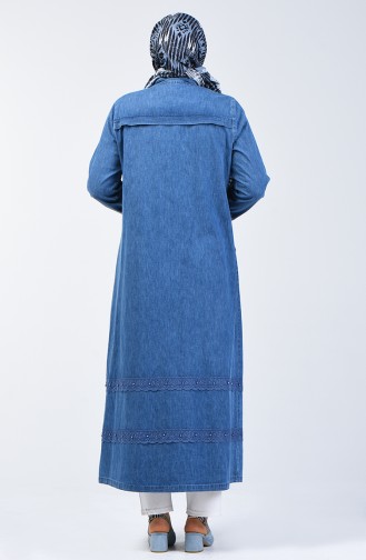 معطف جينز بتصميم لؤلؤ بمقاسات كبيرة أزرق جينز 0404-01