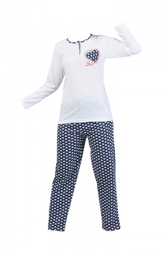 Düğmeli Pijama Takım 2100-01 Beyaz