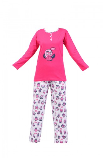 Buttoned Pajama Suit 2300-01 Fuchsia 2300-01