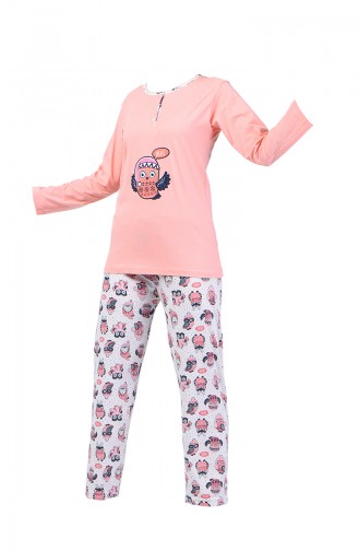 Düğmeli Pijama Takım 2300-02 Somon