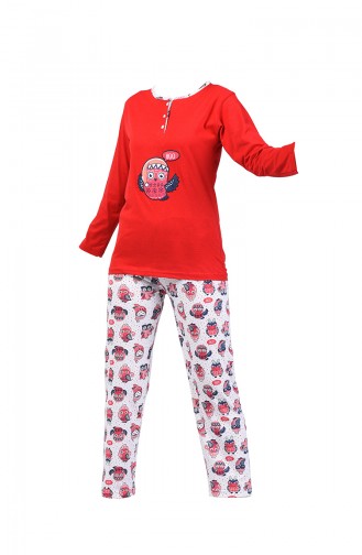 Düğmeli Pijama Takım 2300-03 Kırmızı