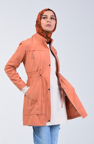 Trench Coat Court à Col Motant 6075-01 Orange Pâle 6075-01