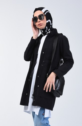 Trench Coat Court à Col Motant  6075-02 Noir 6075-02