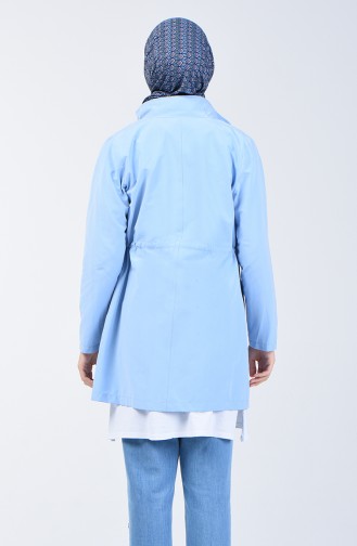 Trench Coat Court à Col Montant 6075-03 Bleu Bébé 6075-03