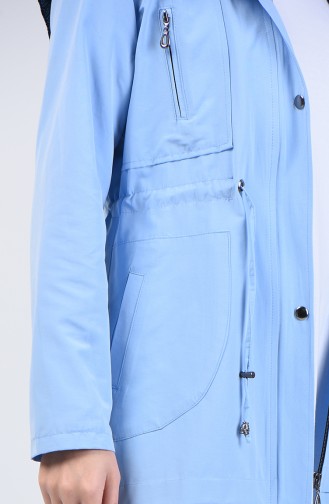 Trench Coat Court à Col Montant 6075-03 Bleu Bébé 6075-03