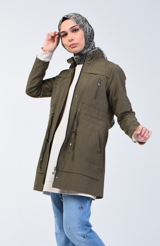 Trench Coat Court à Col Montant 6075-04 Khaki 6075-04