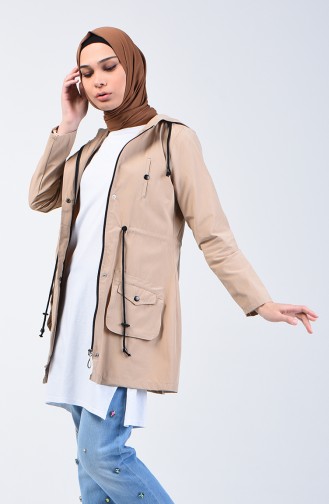 Trench Coat Court Taille Élastique 6079-01 Beige 6079-01