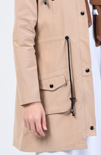 Trench Coat Court Taille Élastique 6079-01 Beige 6079-01