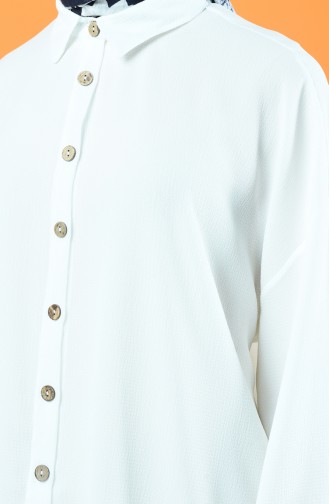 Düğmeli Gömlek Tunik 1315-02 Beyaz