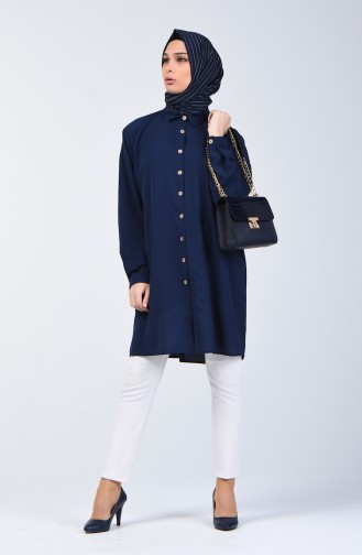 Buttoned Shirt Tunic 1315-04 Navy Blue 1315-04