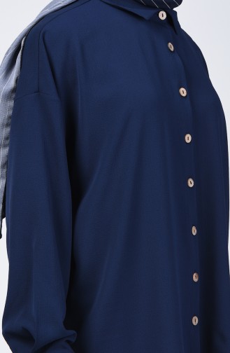 Buttoned Shirt Tunic 1315-04 Navy Blue 1315-04