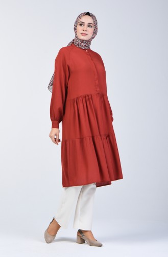 Ruffle Detailed Tunic 5298-02 Brick Red 5298-02