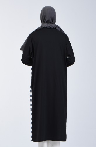 Bat Sleeve Silvery Long Tunic 8021-01 Black White 8021-01