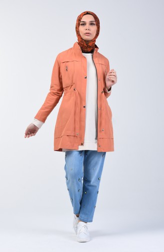 Trench Coat Court à Col Motant 6075-01 Orange Pâle 6075-01