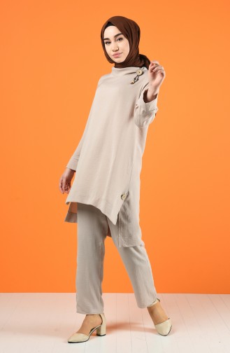 Brooch Tunic Trousers Double Suit 6573-03 Beige 6573-03