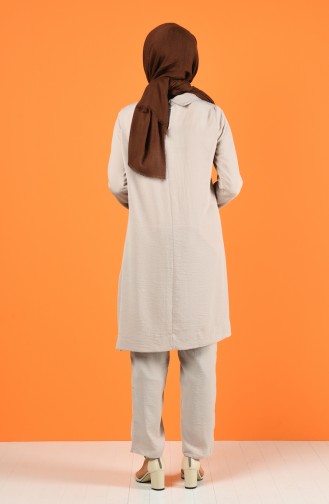 Broşlu Tunik Pantolon İkili Takım 6573-03 Bej