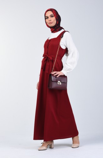 Belted Gilet Dress 7130A-04 Claret Red 7130A-04
