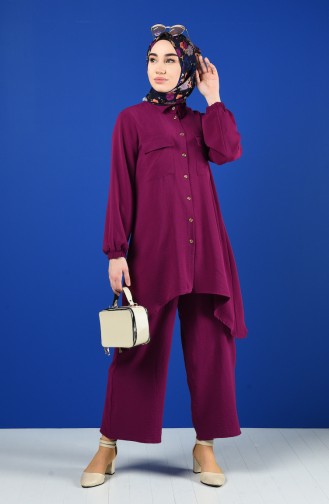 Aerobin Fabric Asymmetric Tunic Trousers Double Suit 6329-12 Plum 6329-12