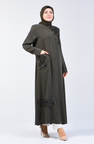 Grösse Grosse Pailletten Hijab-Mantel 0370-04 Khaki 0370-04