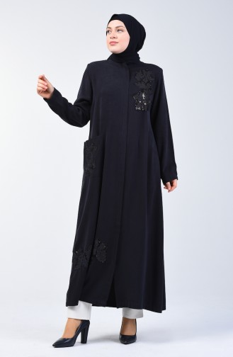 Grösse Grosse Pailletten Hijab-Mantel 0370-06 Dunkelblau 0370-06