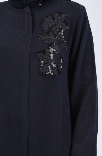 Plus Size Sequined Tangy Topcoat 0370-06 Navy Blue 0370-06