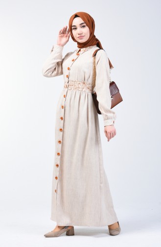 Beige Hijab Dress 7039-05