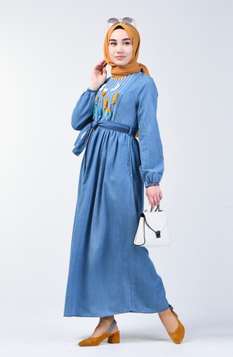 Jeansblau Hijab Kleider 7063-01