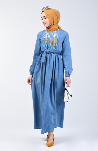 Jeansblau Hijab Kleider 7063-01
