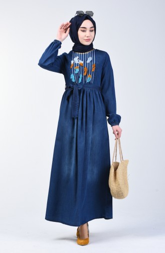 Navy Blue İslamitische Jurk 7063-02