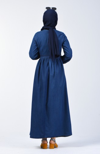 Robe Jean à Détail Franges 7063-02 Bleu Marine 7063-02