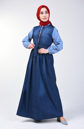 Besticktes Jeans Kleid 7080-02 Dunkelblau 7080-02