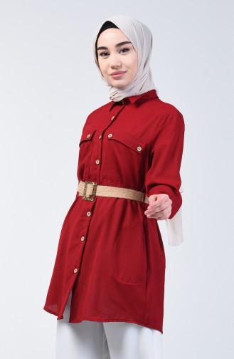 Belted Tunic with Pockets 1632-01 Claret Red 1632-01