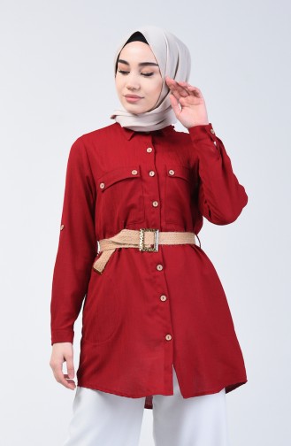 Belted Tunic with Pockets 1632-01 Claret Red 1632-01