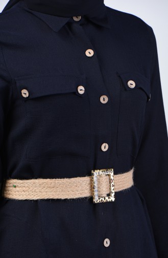 Belted Tunic with Pockets 1632-07 Navy Blue 1632-07
