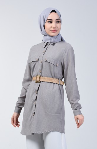 Belted Tunic with Pockets 1632-08 Grey 1632-08