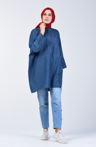 Bat Sleeve Denim Tunic 4043-01 Navy Blue 4043-01