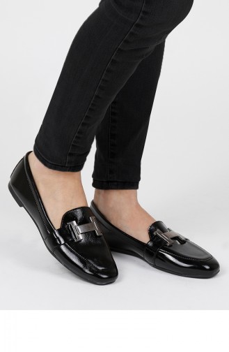 Women´s Buckle Flat shoes 0167-06 Black Patent Leather 0167-06