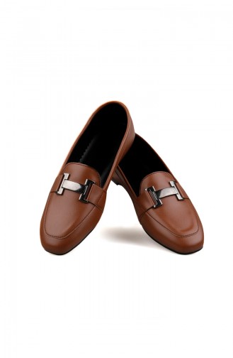 Women´s Buckle Flat shoes 0167-07 Tan Leather 0167-07