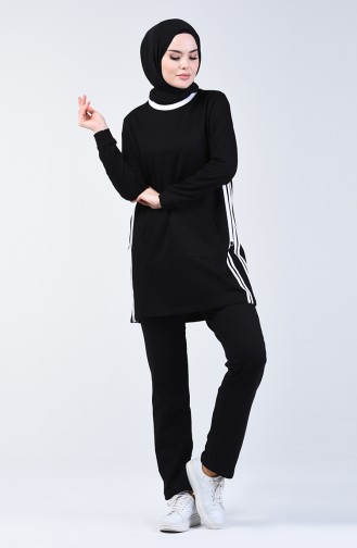 Striped Track Suit Set 9148-01 Black 9148-01