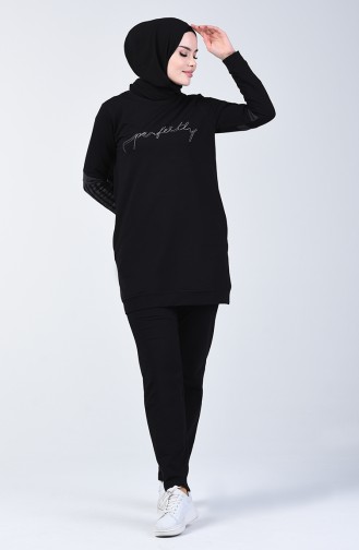 بدلة رياضية بتصميم مُطبع أسود 9166-01
