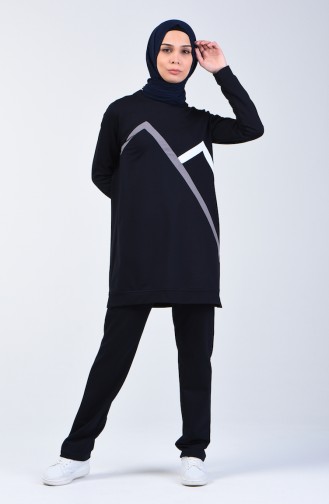 Striped Sportswear Suit 9171-02 Navy Blue 9171-02