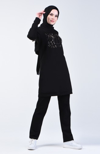 بدلة رياضية بتصميم مُطبع أسود 9192-01