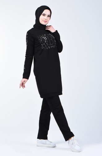 بدلة رياضية بتصميم مُطبع أسود 9192-01