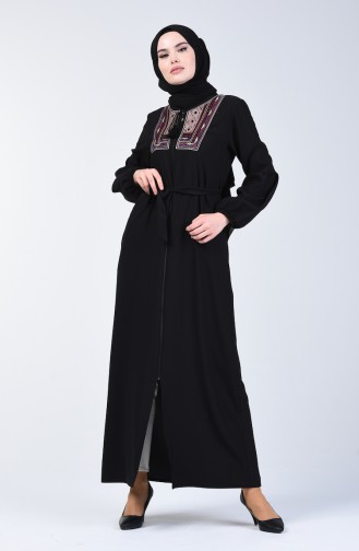 Embroidered Belted Abaya 5045-01 Black 5045-01